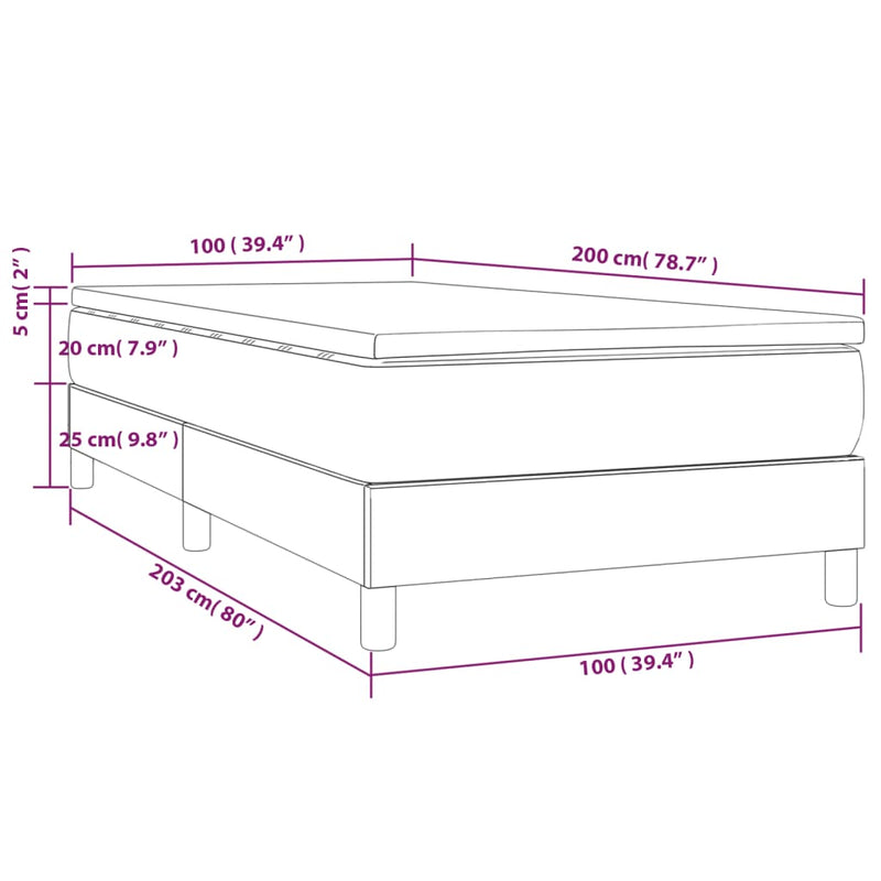 vidaXL világosszürke bársony rugós ágy matraccal 100 x 200 cm