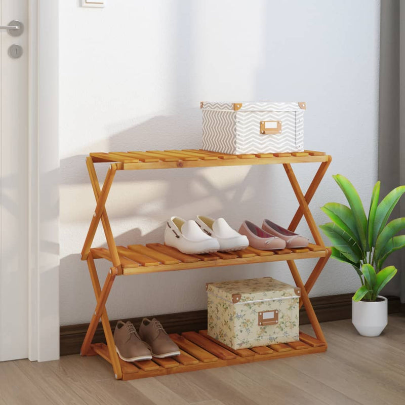 vidaXL 3 szintes barna tömör akácfa összecsukható polc 70 x 31 x 63 cm