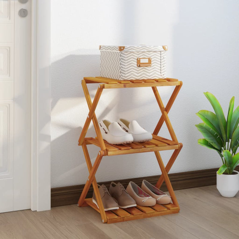 vidaXL 3 szintes barna tömör akácfa összecsukható polc 43 x 31 x 63 cm