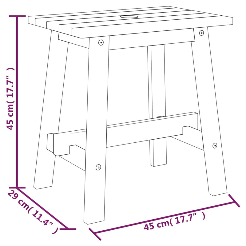 vidaXL téglalap alakú tömör akácfa ülőke 45 x 29 x 45 cm