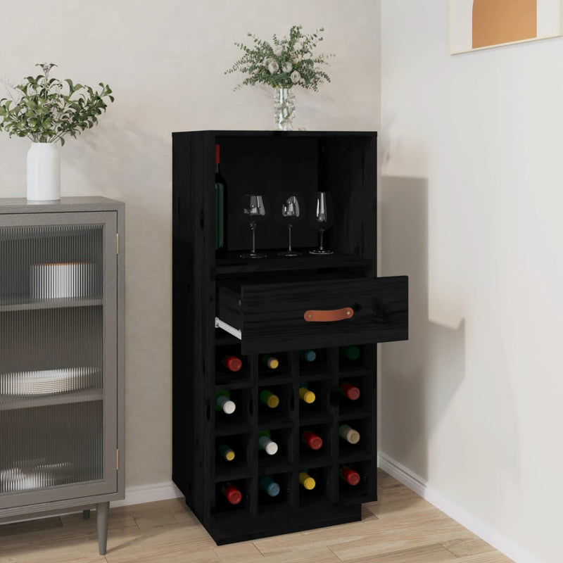 vidaXL fekete tömör fenyőfa borszekrény 45x34x100 cm