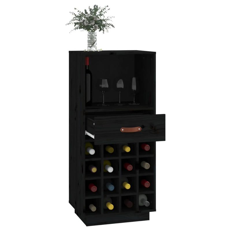 vidaXL fekete tömör fenyőfa borszekrény 45x34x100 cm
