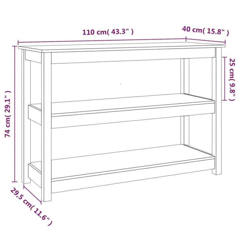 vidaXL fehér tömör fenyőfa tálalóasztal 110x40x74 cm