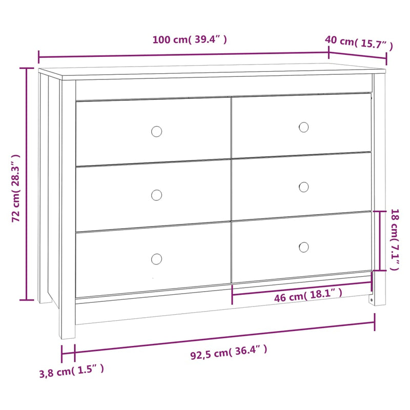 vidaXL tömör fenyőfa kisszekrény 100 x 40 x 72 cm