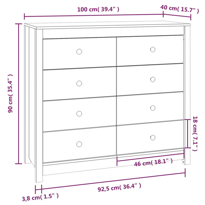 vidaXL tömör fenyőfa kisszekrény 100 x 40 x 90 cm