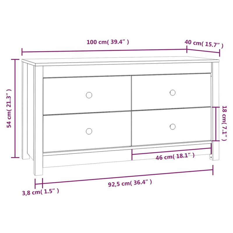 vidaXL tömör fenyőfa kisszekrény 100x40x54 cm