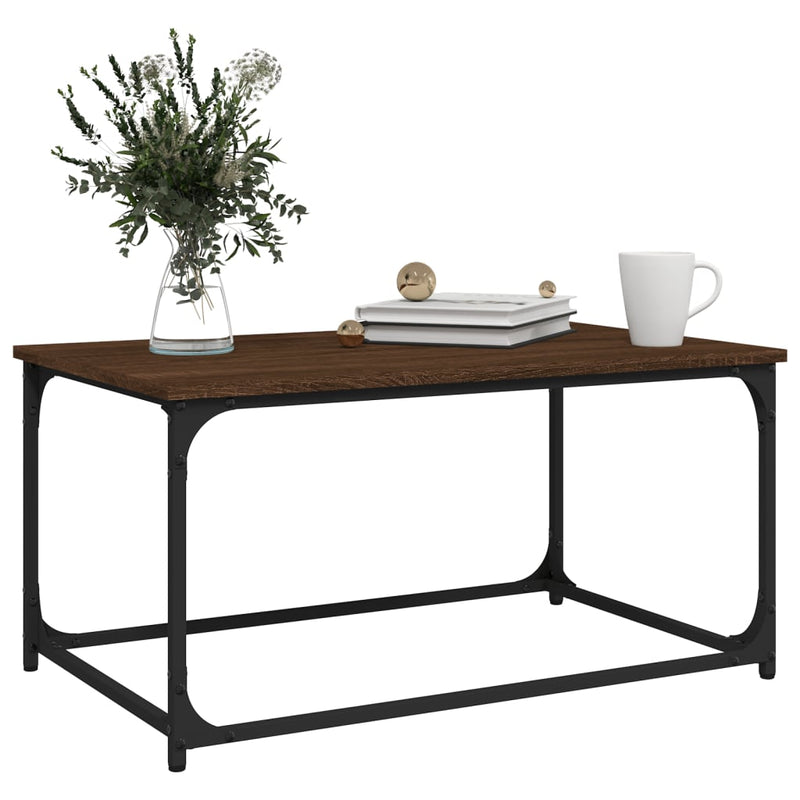vidaXL barna tölgyszínű szerelt fa és vas dohányzóasztal 80x50x40 cm