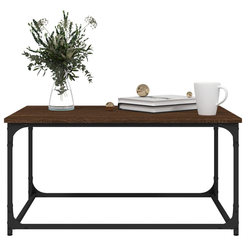 vidaXL barna tölgyszínű szerelt fa és vas dohányzóasztal 80x50x40 cm