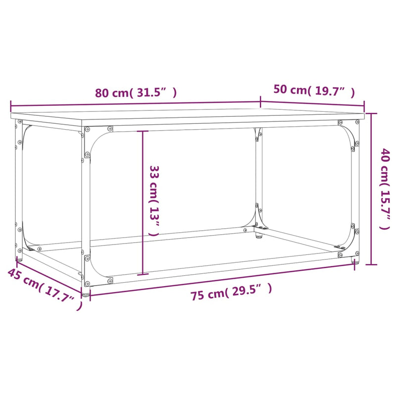 vidaXL barna tölgyszínű szerelt fa és vas dohányzóasztal 80x50x40 cm