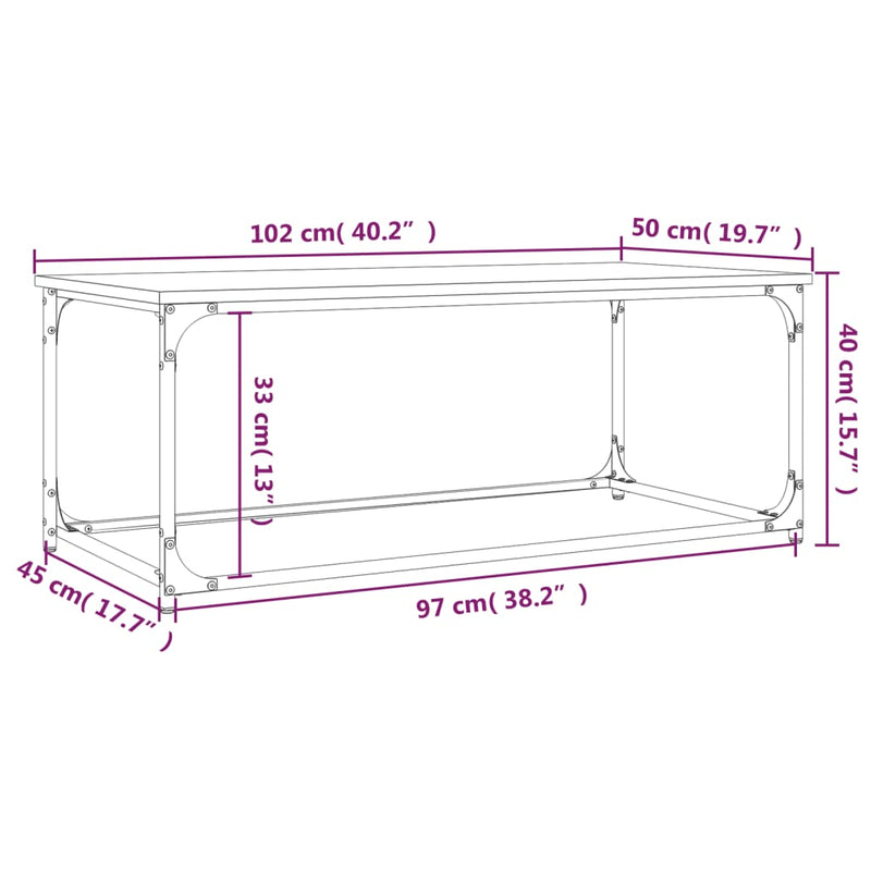 vidaXL szürke sonoma szerelt fa és vas dohányzóasztal 102 x 50 x 40 cm