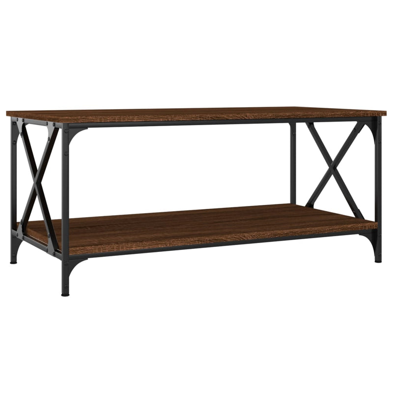 vidaXL barna tölgyszínű szerelt fa és vas dohányzóasztal 100x50x45 cm
