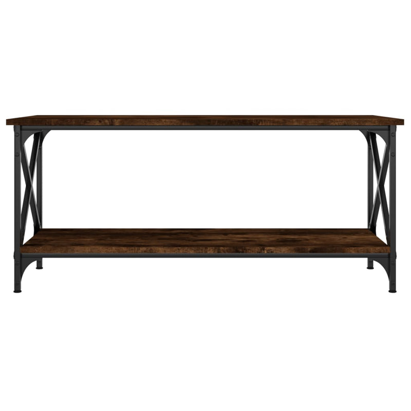 vidaXL füstös tölgy szerelt fa és vas dohányzóasztal 100 x 45 x 45 cm