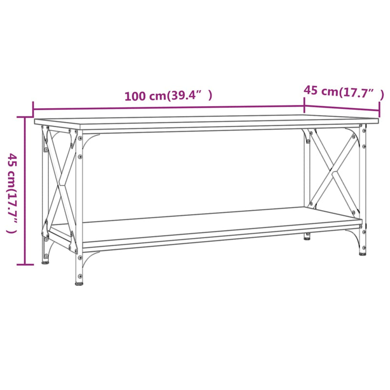 vidaXL szürke sonoma szerelt fa és vas dohányzóasztal 100 x 45 x 45 cm