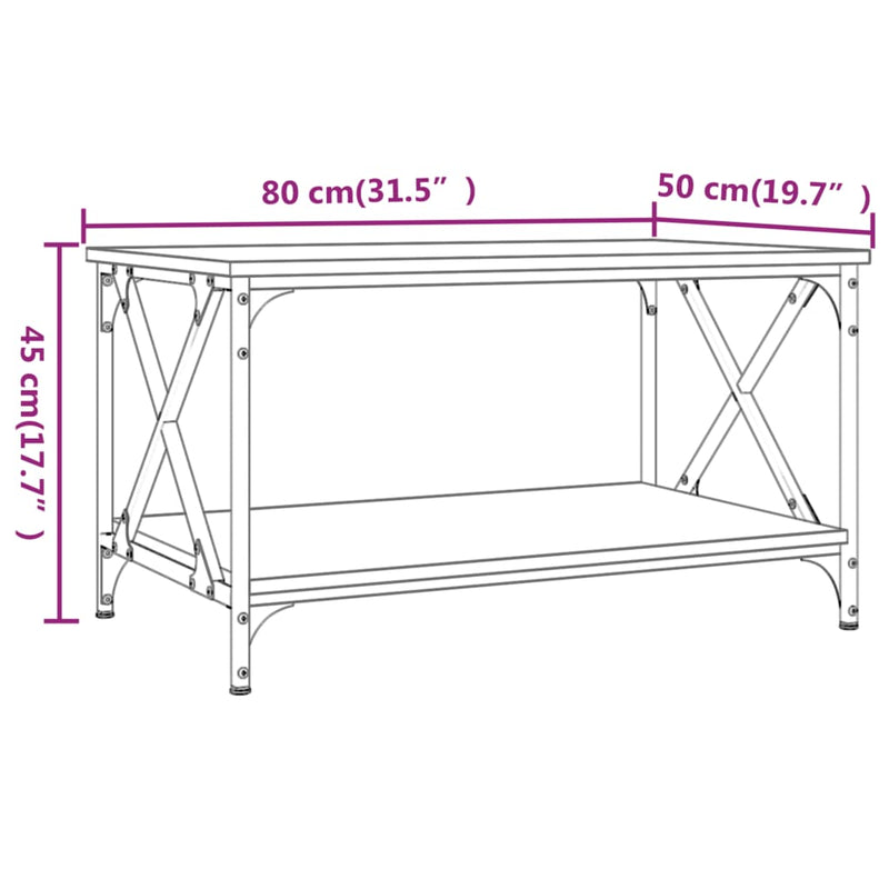 vidaXL fekete szerelt fa és vas dohányzóasztal 80 x 50 x 45 cm