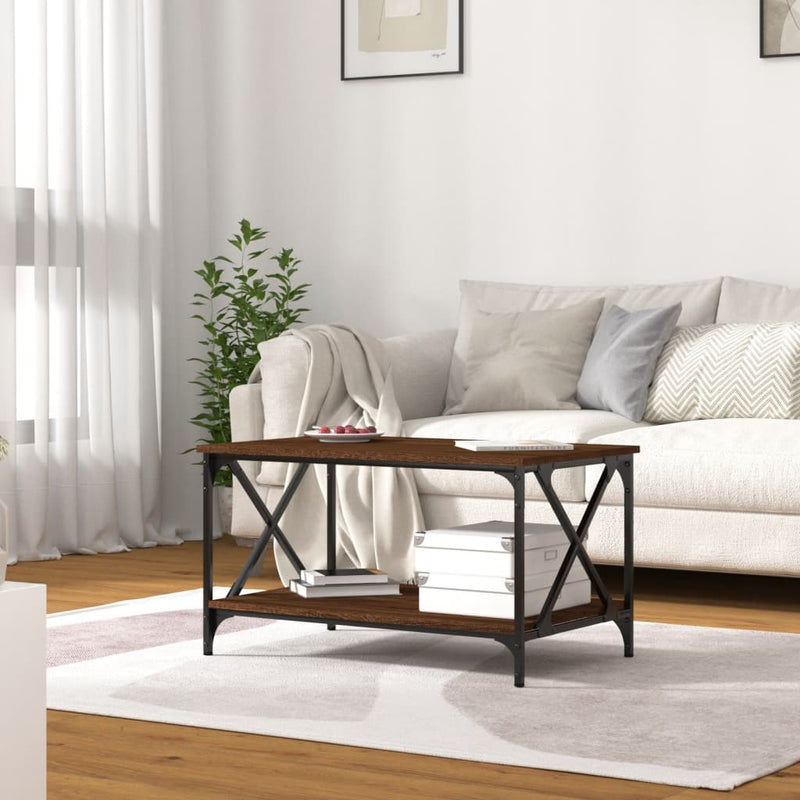 vidaXL barna tölgyszínű szerelt fa és vas dohányzóasztal 80x50x45 cm