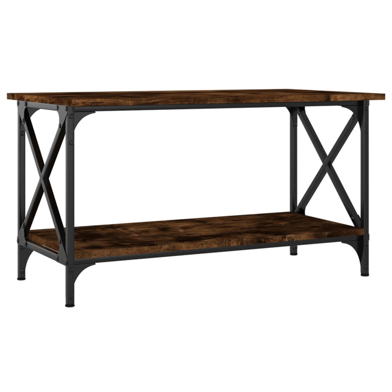 vidaXL füstös tölgy színű szerelt fa és vas dohányzóasztal 80x45x45 cm