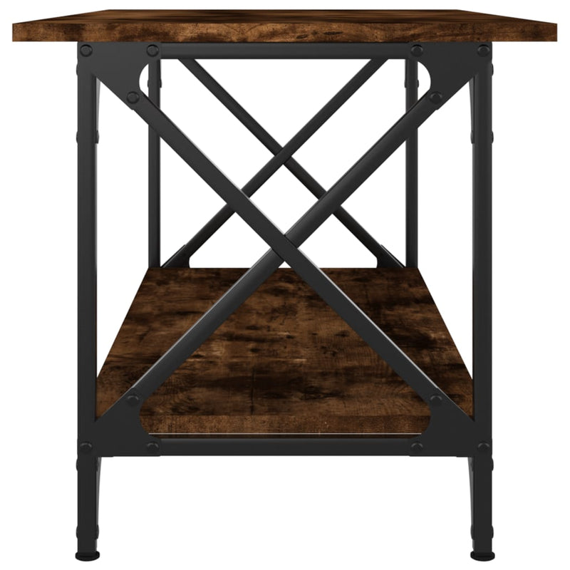 vidaXL füstös tölgy színű szerelt fa és vas dohányzóasztal 80x45x45 cm