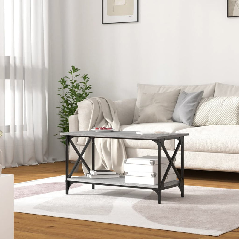 vidaXL szürke sonoma szerelt fa és vas dohányzóasztal 80 x 45 x 45 cm