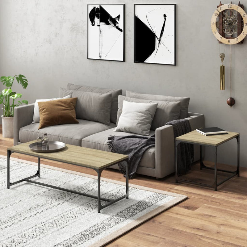 vidaXL 2 db sonoma tölgy színű szerelt fa dohányzóasztal