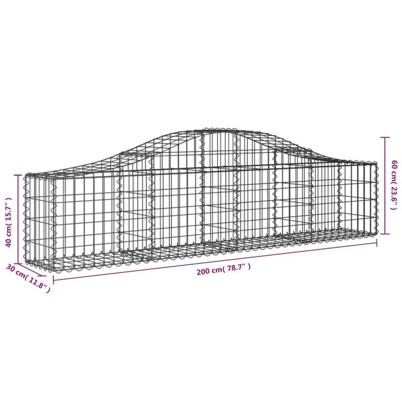 vidaXL 4 db íves horganyzott vas gabion kosár 200x30x40/60 cm