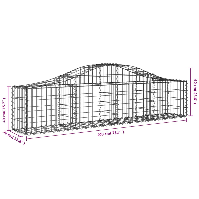 vidaXL 14 db íves horganyzott vas gabion kosár 200x30x40/60 cm