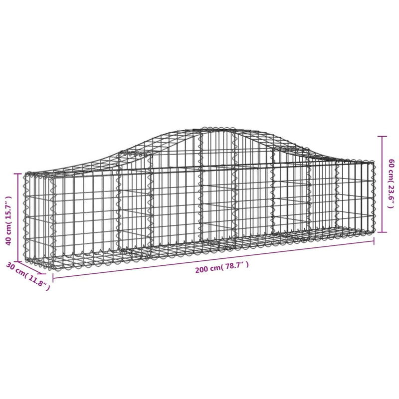 vidaXL 18 db íves horganyzott vas gabion kosár 200x30x40/60 cm