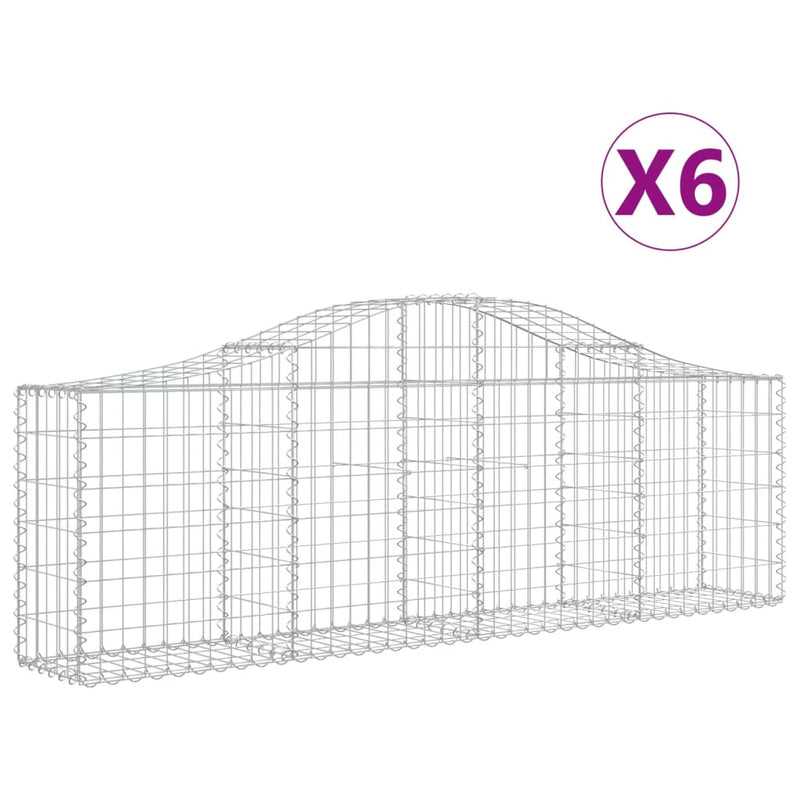 vidaXL 6 db íves horganyzott vas gabion kosár 200x30x60/80 cm