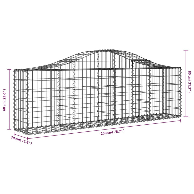 vidaXL 30 db íves horganyzott vas gabion kosár 200x30x60/80 cm