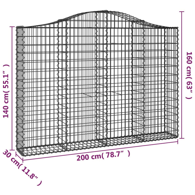 vidaXL 3 db íves horganyzott vas gabion kosár 200x30x140/160 cm