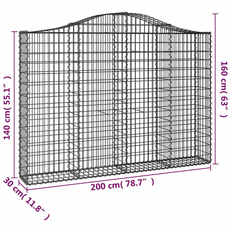 vidaXL 9 db íves horganyzott vas gabion kosár 200x30x140/160 cm