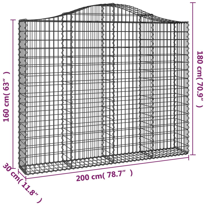 vidaXL 2 db íves horganyzott vas gabion kosár 200x30x160/180 cm
