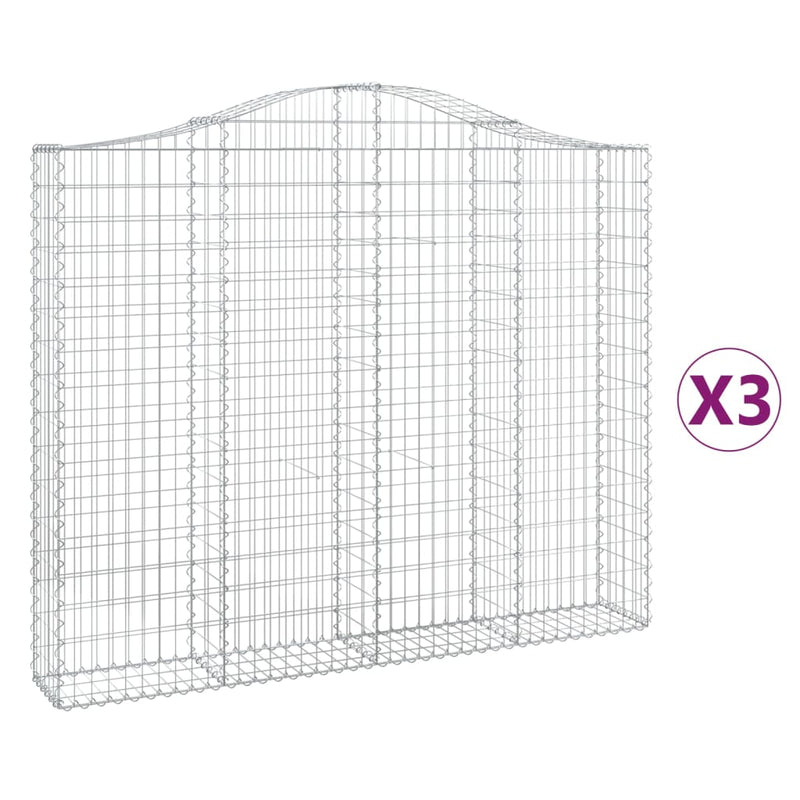 vidaXL 3 db íves horganyzott vas gabion kosár 200x30x160/180 cm