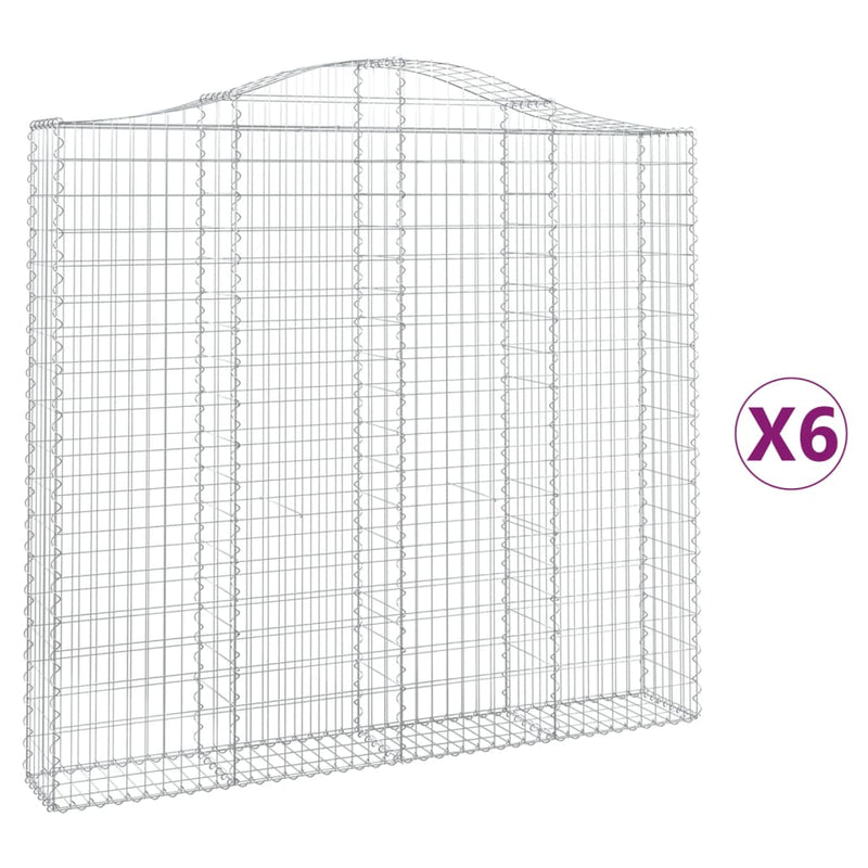 vidaXL 6 db íves horganyzott vas gabion kosár 200x30x180/200 cm
