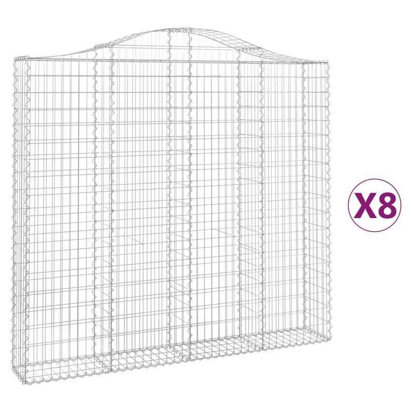 vidaXL 8 db íves horganyzott vas gabion kosár 200x30x180/200 cm