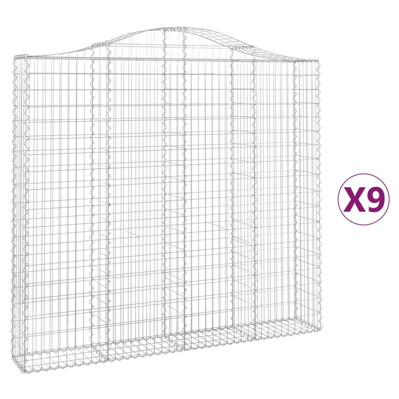 vidaXL 9 db íves horganyzott vas gabion kosár 200x30x180/200 cm