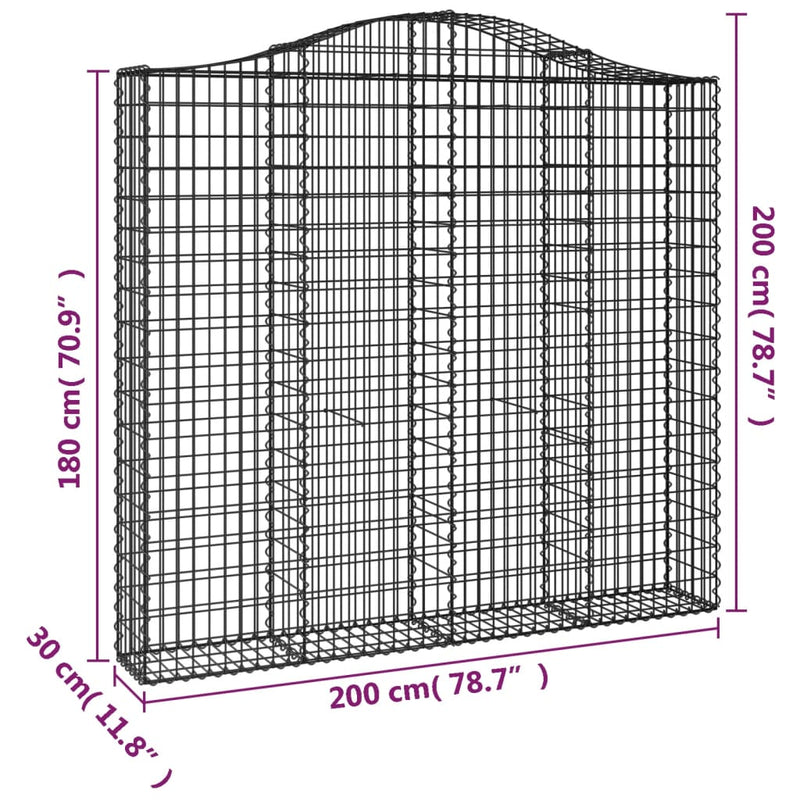 vidaXL 11 db íves horganyzott vas gabion kosár 200x30x180/200 cm