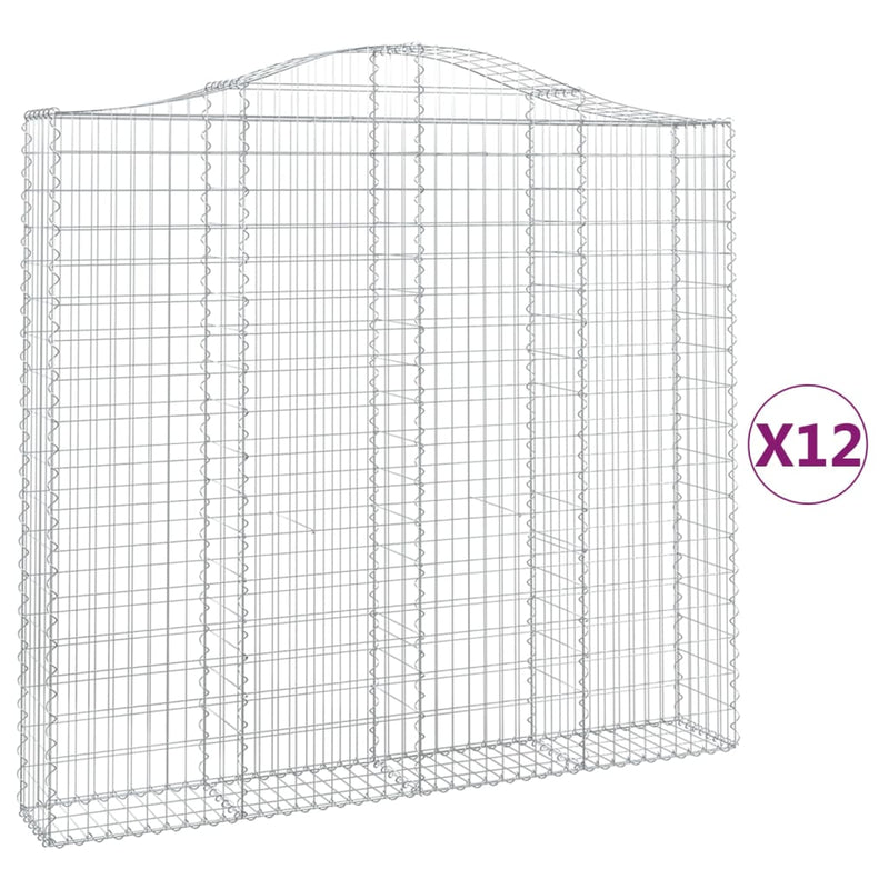 vidaXL 12 db íves horganyzott vas gabion kosár 200x30x180/200 cm