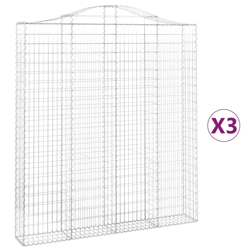 vidaXL 3 db íves horganyzott vas gabion kosár 200x30x220/240 cm