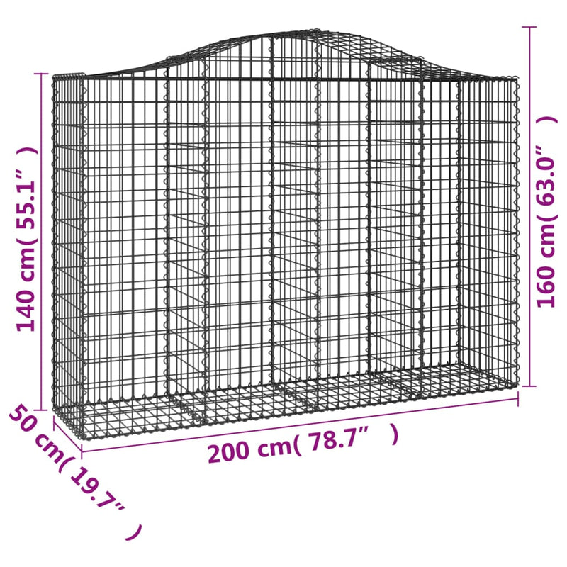 vidaXL 30 db íves horganyzott vas gabion kosár 200x50x140/160 cm