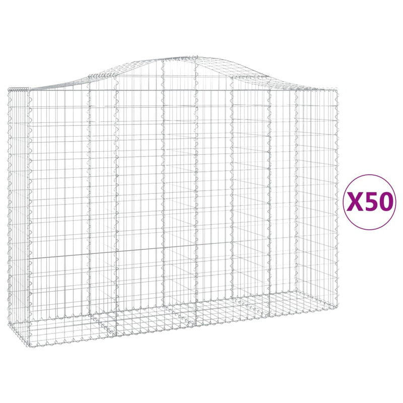 vidaXL 50 db íves horganyzott vas gabion kosár 200x50x140/160 cm