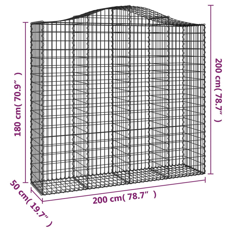 vidaXL 25 db íves horganyzott vas gabion kosár 200x50x180/200 cm