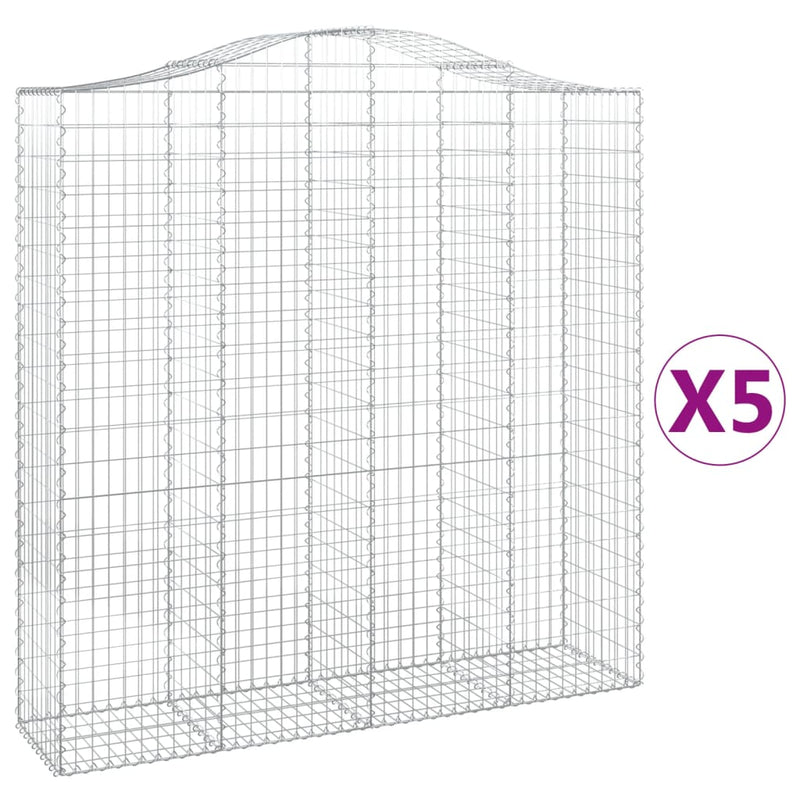 vidaXL 5 db íves horganyzott vas gabion kosár 200x50x200/220 cm