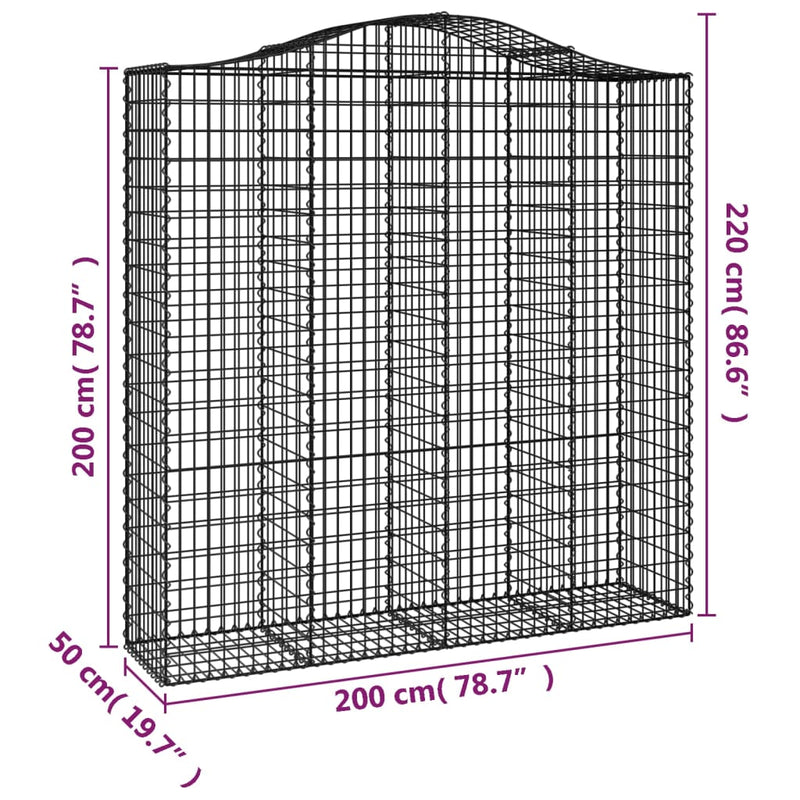 vidaXL 7 db íves horganyzott vas gabion kosár 200x50x200/220 cm