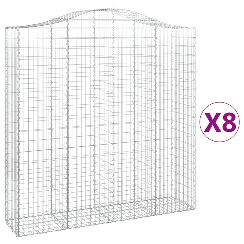 vidaXL 8 db íves horganyzott vas gabion kosár 200x50x200/220 cm