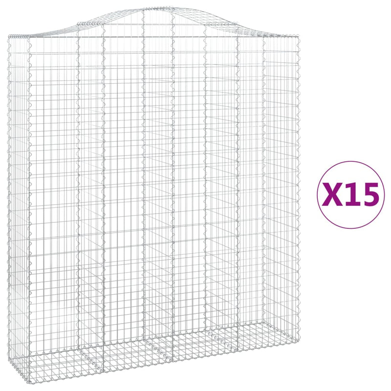 vidaXL 15 db íves horganyzott vas gabion kosár 200x50x220/240 cm