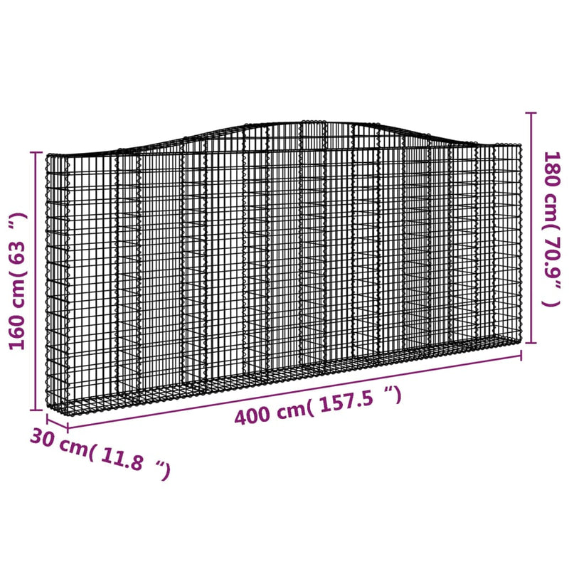 vidaXL 2 db íves horganyzott vas gabion kosár 400x30x160/180 cm