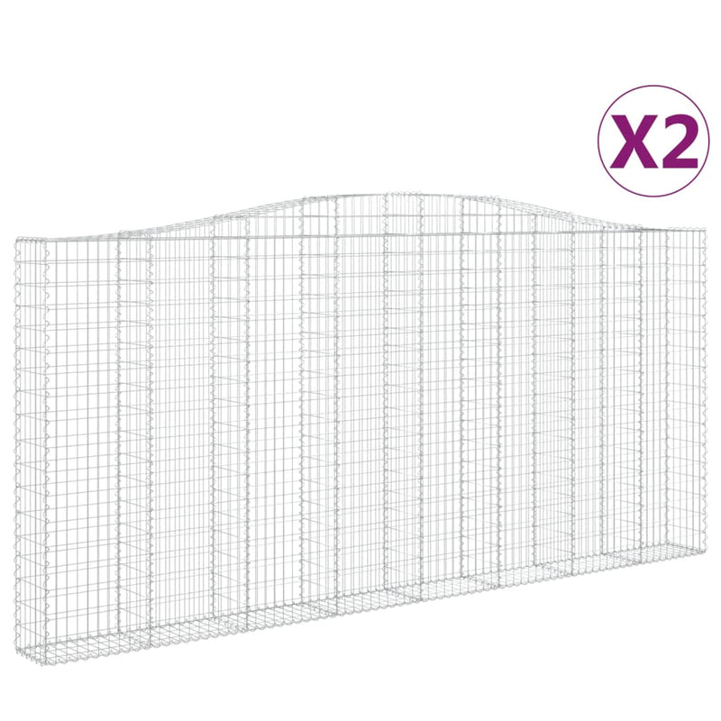 vidaXL 2 db íves horganyzott vas gabion kosár 400x30x180/200 cm