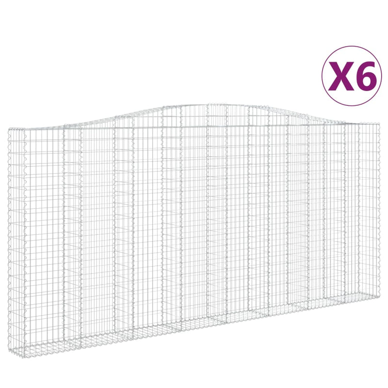 vidaXL 6 db íves horganyzott vas gabion kosár 400x30x180/200 cm