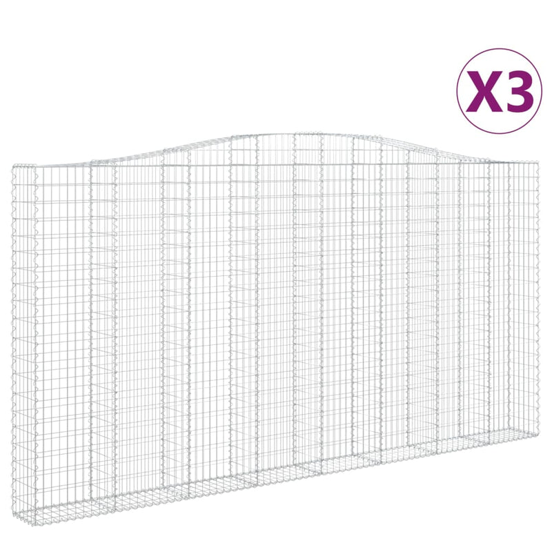 vidaXL 3 db íves horganyzott vas gabion kosár 400x30x200/220 cm