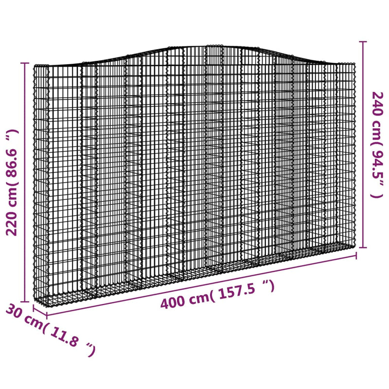 vidaXL 6 db íves horganyzott vas gabion kosár 400x30x220/240 cm